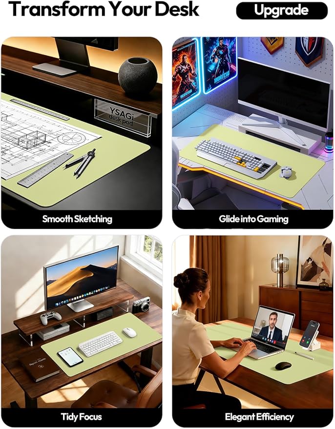 YSAGi Leather Desk Pad Protector, Office Desk Mat, Large Mouse Pad, Non-Slip PU Leather Desk Blotter, Laptop Desk Pad, Waterproof Desk Writing Pad for Office and Home (Peak Green, 23.6" x 13.8")