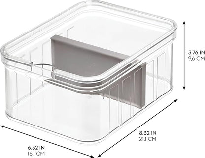 iDesign Small Fridge Organizer Bin with Removable Divider and Lid - Set of 6 - Clear/Gray