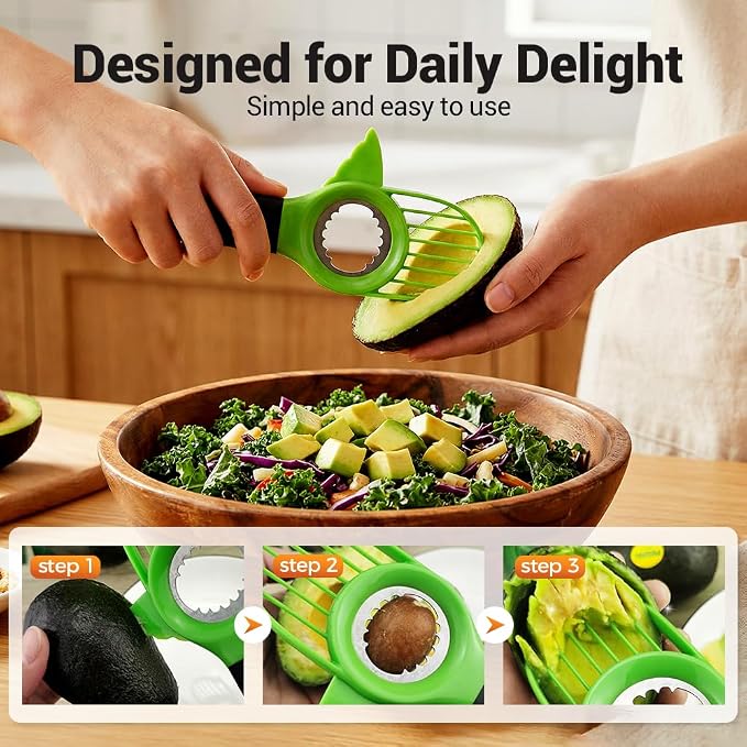 3-in-1 Avocado Slicer, 2026 New Avocado Pitter, Multifunctional Avocado Tool for Kitchen Helper, Ergonomic Avocado Cutter for Salads, Non-Slip Handle Avocado Slicer for Home Cooking (2pcs)