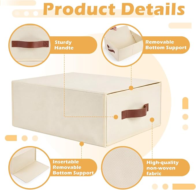 Windyun 4 in 1 Stackable Storage Drawers Closet Organizer with Dividers for Socks Underwear Bras Scarves Ties Large Dresser Organizer Bins Foldable Clothes Storage Boxes, 12 x 15 x 6 Inch(Beige)