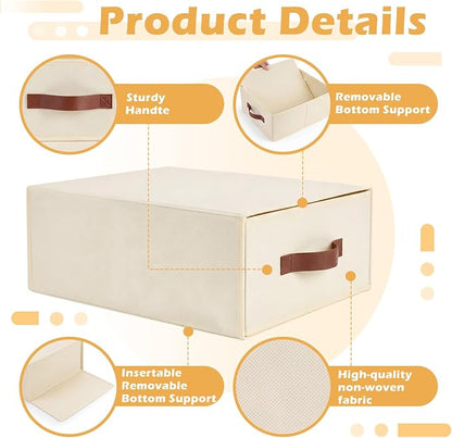 Windyun 4 in 1 Stackable Storage Drawers Closet Organizer with Dividers for Socks Underwear Bras Scarves Ties Large Dresser Organizer Bins Foldable Clothes Storage Boxes, 12 x 15 x 6 Inch(Beige)