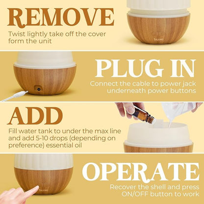 SALKING Essential Oil Diffuser, 300ml Aromatherapy Diffuser for Essential Oils, Ultrasonic Diffuser with Adjustable Mist Mode Timers, Cool Mist Humidifier with 8 Color Lights, for Office Home