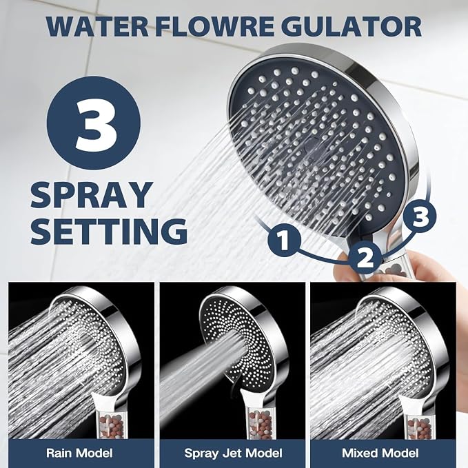 8 Inch Filtered Shower Head,Rain Shower Head with Handheld Spray Combo for Hard Water，Long Shower Hose