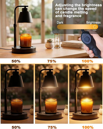 Candle Warmer Lamp with Timer - Adjustable Height & Brightness, 2 Bulbs Included - Flameless Wax Melter for Home