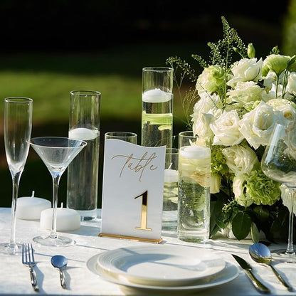 Gold Mirrored Acrylic Wedding Table Numbers 1-15 Set, Self-Standing Modern Arched Signs for Reception Seating, Anniversary & Bridal Shower, Elegant Wedding Decor (5x7 Inches)