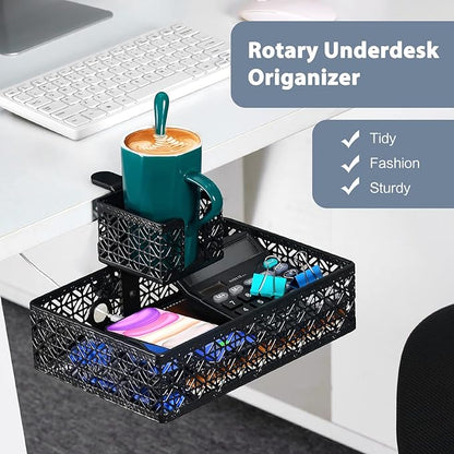 Black Modern Under Desk Drawer Organizer Clip-on Cup Holder & Phone Holder
