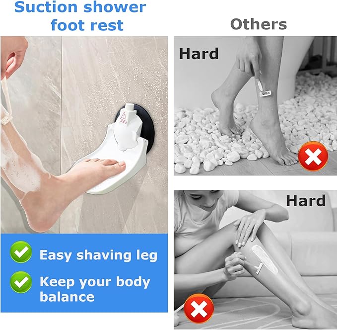 Shower Foot Rest for Shaving Legs with Upgraded Industrial Suction Cup, Only Fit Smooth & Non-Porous & Bigger 5.2 Inches Tile Wall, White, Pack of 1