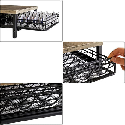 IBUYKE Wooden Coffee Pod Drawer Holder,Pod Holder,40 Capsule Pods,Coffee Pod Holder Drawer With Mesh Shelves,Home Kitchen Counter Organizer,Greige TCJ101Y