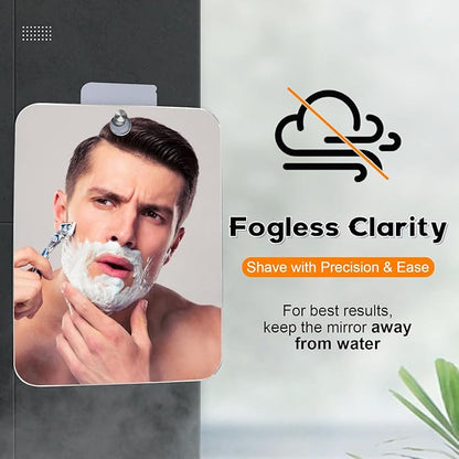 Fogless Shower Mirror for Shaving - Anti-Fog Acrylic Mirror with Adhesive Hook, No Drill Shatterproof Bathroom and Travel Mirror, 8x6 Inch Rectangle