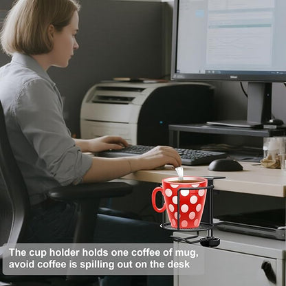 2-in-1 Desk Cup Holder,Anti-Spill Table Water Bottle Holder,Clamp On Table Stainless Steel Drinking Holder,Compatible with Universal Cups/Bottles/Mugs/Cans/Tumblers/Thermoses/Glass,1 Pack