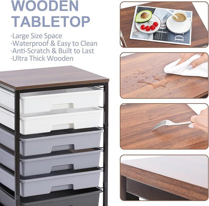 Rolling Cart with Drawers,Utility Cart With 8 Drawers and Wooden Tabletop for Living Room,Classroom,Bedroom,Bathroom,Dorm,Office,Dark Grey