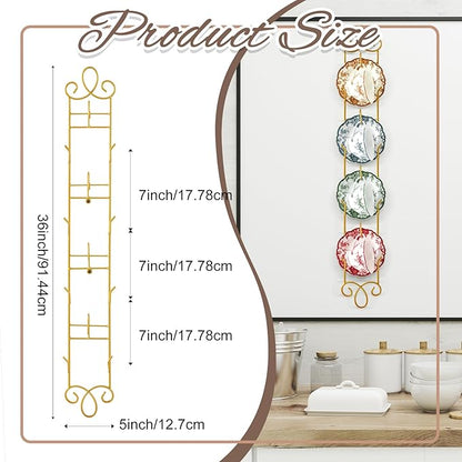 Blulu 2 Pcs Wall Mounted Tea Cup & Saucer Display Rack, 4-tier Metal Mug Holder with Plate Hangers, Decorative Wall Storage for Kitchen, Gift&Coffee Bar Display, 36'' x 5'' (Gold)