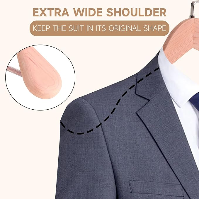 36-Pack Premium Wide Shoulder Wooden Suit Hangers, 17.5" Heavy-Duty Solid Wood Coat Hangers with Pant Bar for Men's Heavy Garments, Blazers, Jackets (Cedar Wood)