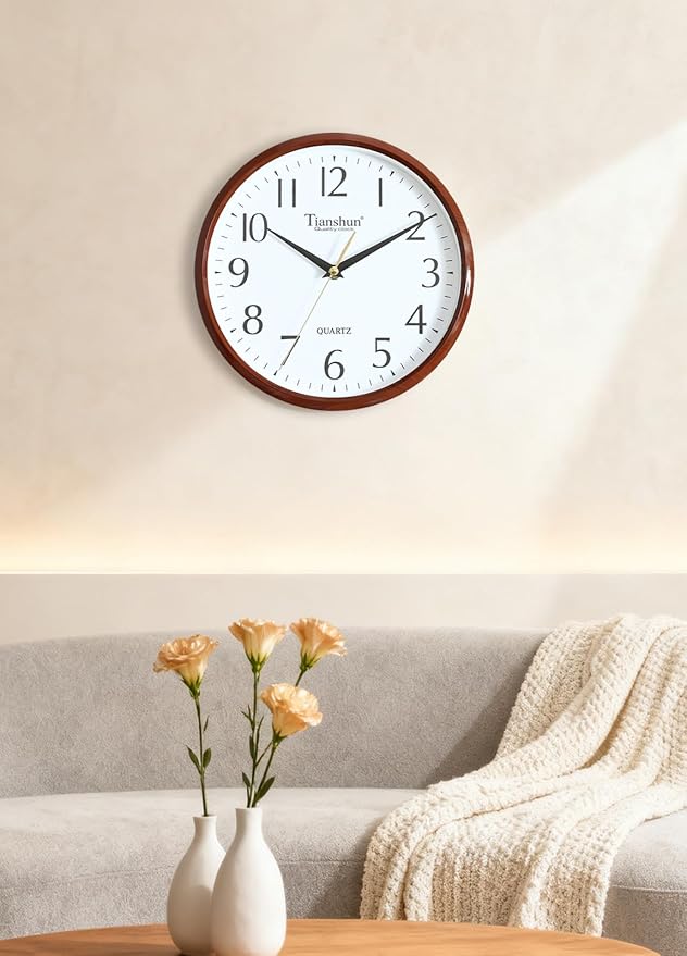 Wall Clock Silent Non-Ticking Battery Operated Small 10 Inch Modern Easy to Read for Living Room Bedroom Kitchen Office Decor (Redwood Grain)