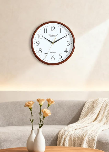 Wall Clock Silent Non-Ticking Battery Operated Small 10 Inch Modern Easy to Read for Living Room Bedroom Kitchen Office Decor (Redwood Grain)