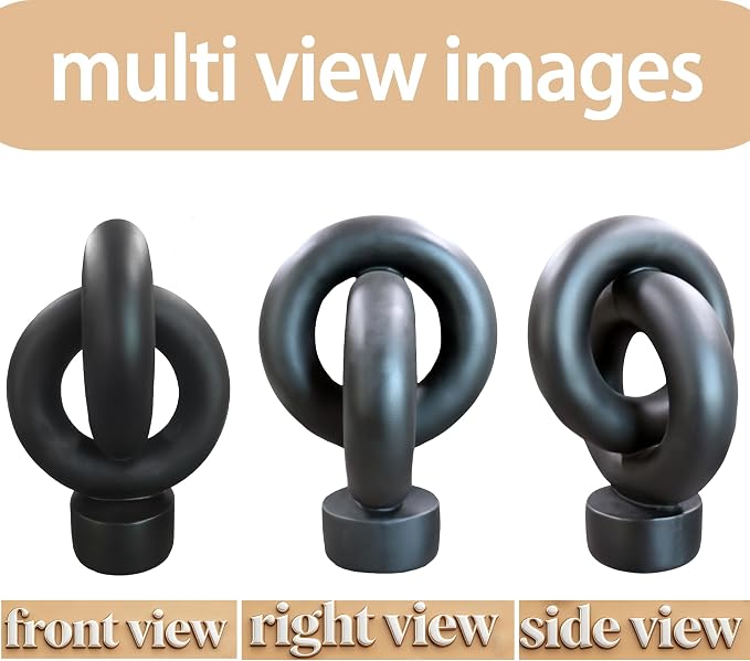 12" Modern Abstract Ring Decorative Sculpture, Knot Sculptures,Home Decor,Coffee Table Statues,Dining Living Room Desk Decor,Black