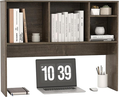 LDAILY Desktop Bookshelf, 2-Tier Office Desk Shelf Organizer with 4 Shelves, 37’’L Wood Storage Rack Display Shelf for Computer Desk, Office, Dorm, Bedroom (Grey)