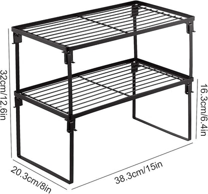 Tomorotec [2 Pack] Stackable Kitchen Storage Shelf Rack, Foldable Spice Rack Cabinet Organization Storage Shelves, Kitchen Shelves, Kitchen Counter & Cabinet Shelf Organizer,