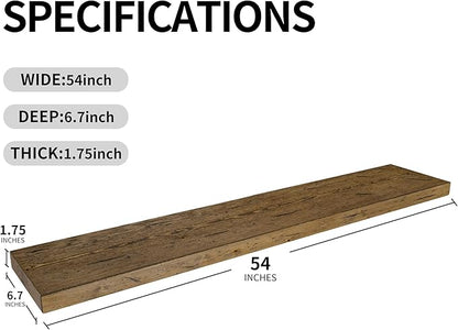 BGMG Floating Shelves 54 inch Long, Distressed,Wide Rustic Wooden Wall Shelves for Bathroom Living Room Bedroom Kitchen Farmhouse Set of 2-54x6.7x1.75 inch-Distressed Walnut