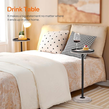 HOOBRO Small Round Side Tables, Set of 2, Drink Tables, Coffee Martini Tables with Pedestal Accent for Small Spaces in Living Room, Bedroom, Sofa Couch, Greige BG168BZP201