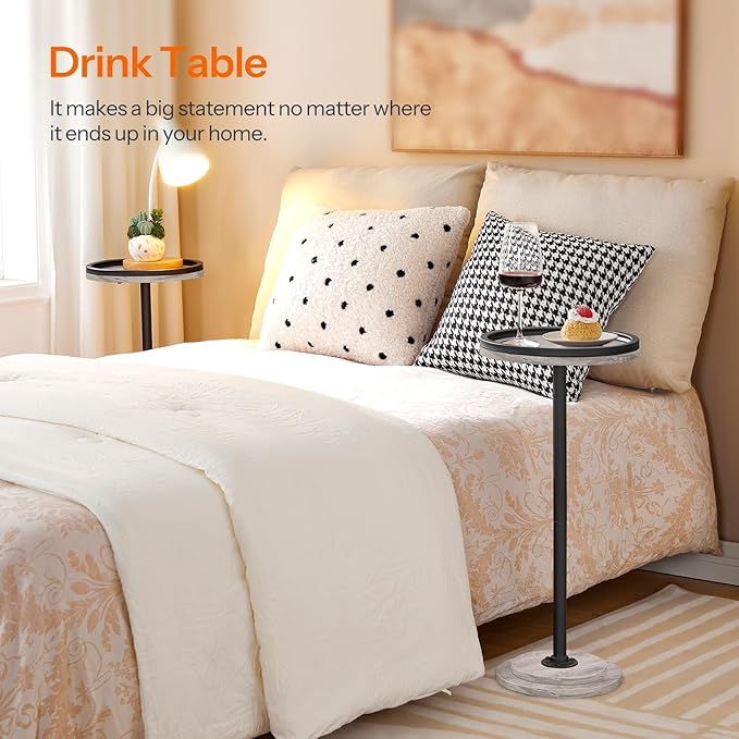 HOOBRO Small Round Side Table, Drink Table, Coffee Martini Table with Pedestal Accent for Small Spaces in Living Room, Bedroom, Sofa Couch, Greige and Black BG168BZ01