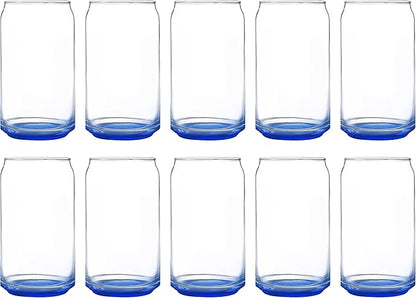 DISCOUNT PROMOS Beer Can Glasses Set of 10, 16 oz. Pint Sized, Soda Can Shape, Glassware, Blue