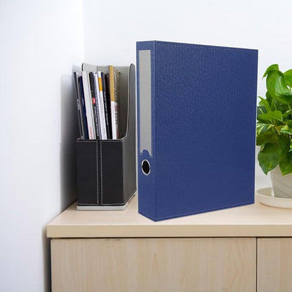 CONGARTENO Wear-resistant PU Leather File Organizer Box for Desktop Document Storage Practical Household File Case Holder for Office and Home Blue Folder Storage for Letters and Papers