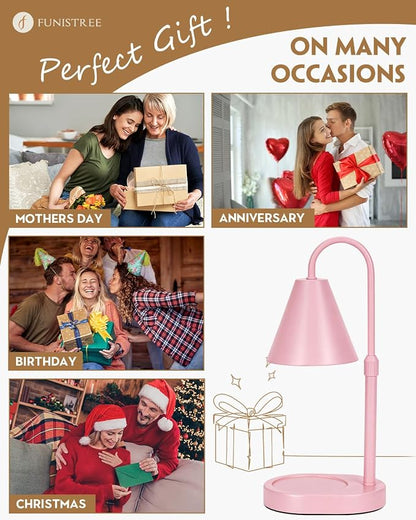Funistree Modern Pink Candle Warmer Lamp with Timer, Dimmable Candle Lamp Warmer, Mothers Day Birthday Gifts for Women, Adjustable Candle Light, Anniversary Day Gifts Candle Warmer,Bedroom Home Decor