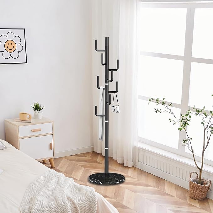 ZOZOE Metal Modern Coat Racks, Cactus Coat Rack Freestanding with Natural Marble Base, Coat Rack Stand with 8 Hooks, Coat Tree Hanger Stand for Bags, Hats, Entryway, Office