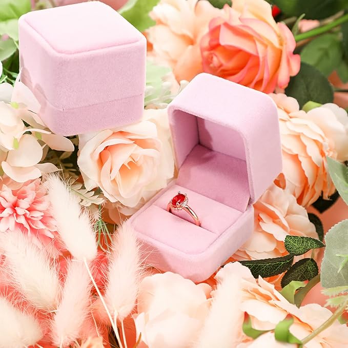 Zhanmai 12 Pcs Christmas Velvet Ring Box Jewelry Box Earring Jewelry Case Gift Boxes for Xmas Women Wedding Engagement Birthday Anniversary Valentines Day 2.12 x 1.77 x 2 Inch(Pink)
