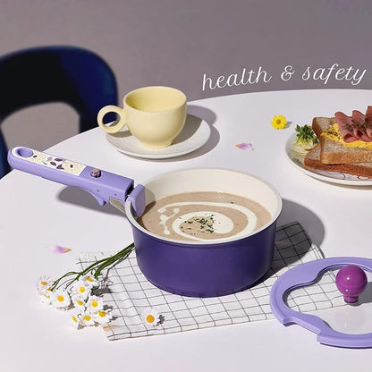 CAROTE 11pcs Ceramic Cookware Set, Pots and Pans Set Non stick, Induction Kitchen Cookware with Removable Handle, RV Dishwasher ＆ Oven Safe, RV/Camping Cookware, PFOA Free, Purple