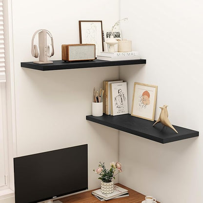 Dreamland 36" Floating Shelves for Wall, 12" Deep Slim Black Floating Shelves, Wall-Mounted Shelves for Bedroom, Living Room, Kitchen, Bathroom - Set of 2