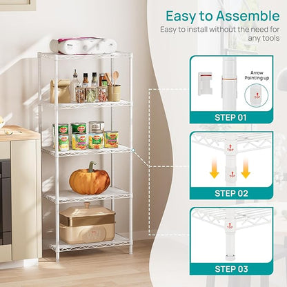 SINGAYE Shelf Wire Shelving Adjustable Storage Shelves Rack Standing Units for Kitchen Closet Laundry Bathroom Organizers Metal Pantry Narrow Mesh Gaps 14" D x 24" W x 59" H White