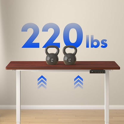 FLEXISPOT E3 Dual Motor 60 x 24 Electric Standing Desk Sit Stand Up Desk, Holds 220 lbs, Adjustable Height w/ Memory Presets, One-Piece Mahogany Desktop & White Frame, Ships in 2 Boxes