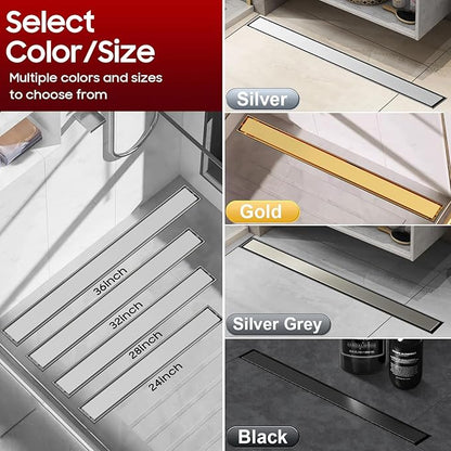 DLONE Linear Shower Drain | 36" AISI 304 Stainless Steel Linear Drain, Brushed Nickel Shower Drain with Tile Insert Panel & Adjustable Feet, Long Rectangle Shower Floor Drain in Bathroom, Balcony etc