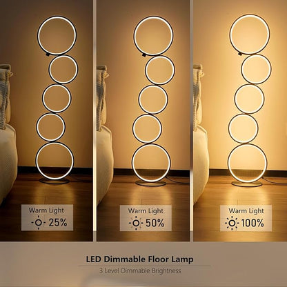 NUÜR Modern 5-Ring LED Floor Lamp, 43.3" Artistic Nesting Circle Standing Lamp, Stepless Dimmable Sculptural Accent Light for Living Room, Bedroom & Office, Minimalist Geometric Decor