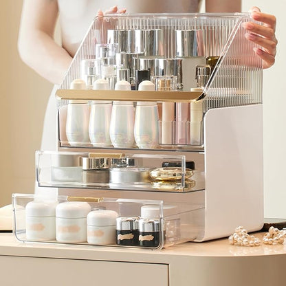 Large Makeup Organizer Countertop Vanity Organizer Cosmetic Organizer Makeup Storage Box Bathroom Counter Organizer Perfume Skincare Organizers Gift Women Girls Clear Design Easy Visibility