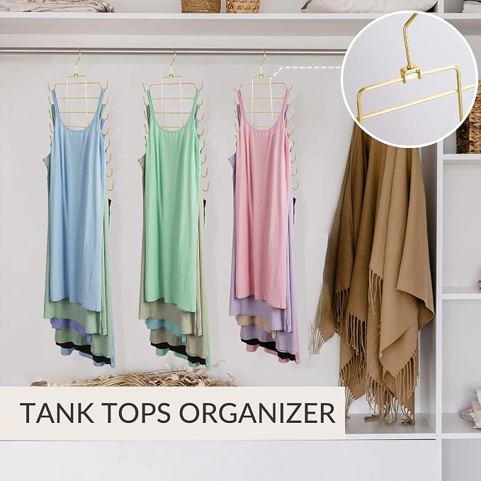 ZEDODIER Tank Top Hanger Space Saving, Bra Hangers for Closet Organizer, Hanging Bra Organizer Tank Tops Holder with 8 Hooks, Metal Closet Organizers and Storage Small Space Solutions, Gold