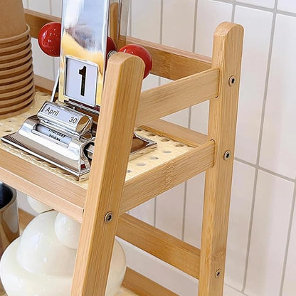 Narrow Mug Holder Countertop, Tea and Coffee Bar Station Organizer, Bamboo Matcha Stand, Cup Display Shelf, Condiment Storage Rack for Kitchen Counter Cabinet, 2 Tier