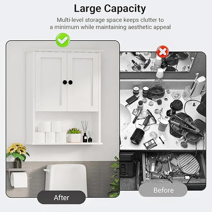 Multi-Purpose Wall Cabinet: Easy-to-Assemble, White Modern Style, 3-Tier Storage. Fits as Kitchen Cabinet, Over-Toilet Cabinet & Bedroom Wall Cabinet