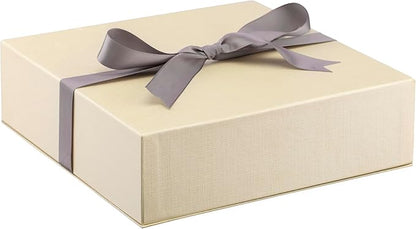 Luxury Dome-Shape Leather Necklace Box - Leather Interior Chain & Necklace Jewelry Gift Box for Men & Women - Necklace Case with Cream Ribbed Fancy Outer Box & Matching Bow Ribbon