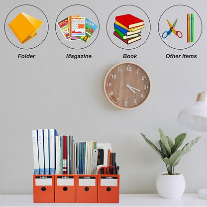 Limitliho Orange-red Cardboard Magazine Holder (2 Pack), Magazine File Holder for Desk, Sturdy Book Bins for Classroom, Vertical File Folder Organizer, 10.6'' H×10.2'' L ×3.5''W Inch Magazine Rack