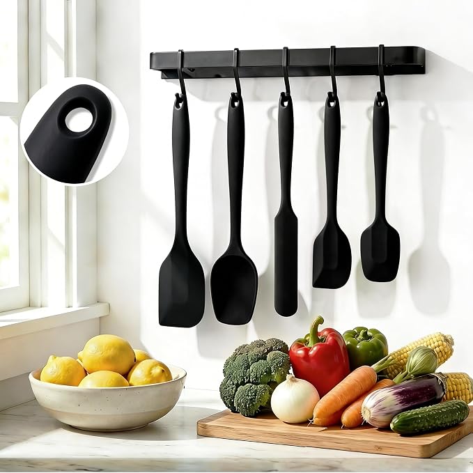 5 Pieces Silicone Spatula Set BPA Free Non Stick Rubber Spatula Heat Resistant Set Ideal for Baking Cooking Mixing Dishwasher Safe Kitchen Tools Black