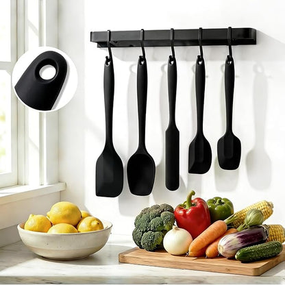 5 Pieces Silicone Spatula Set BPA Free Non Stick Rubber Spatula Heat Resistant Set Ideal for Baking Cooking Mixing Dishwasher Safe Kitchen Tools Black