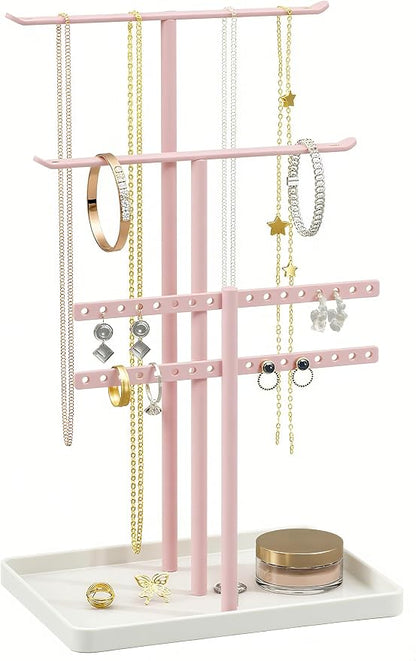 pickpiff Pink Jewelry Stand Holder Organizer: 14.5" Sturdy Hanger for 80 Pcs Jewelry, Jewlery Tower for Display Necklace, Earring, Bracelet, Watch