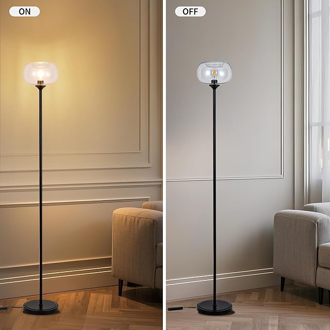 MAYNA Living Room Floor Lamp, Modern Vertical Lamp with Clear Bubble Shade, 67" Tall, Suitable for Bedroom, Study, Office (Includes 2700K Bulb) (Black and Clear)