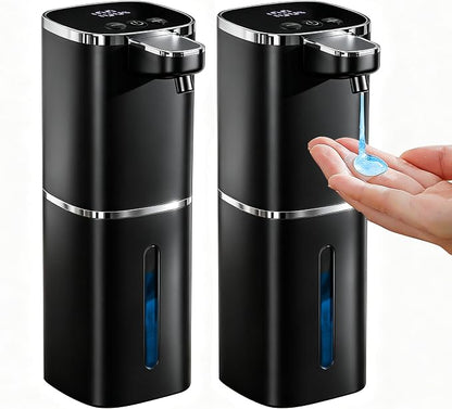 2 Pack Automatic Liquid Soap Dispenser, 13.5oz/400mL, USB Rechargeable, 9-Adjustable Liquid Levels, IPX5 Waterproof, Touchless & Wall/Tabletop Use for Kitchen Bathroom, Black