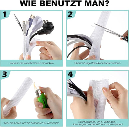 AGPTEK Cable Sleeve Cover, 20ft - 1 inch Desk Cord Organizer Cable Hider, Home Office Wire Management Computer TV Wire Loom Tubing, Pet Proof Cord Protector, from Cat Dog Chewing, White