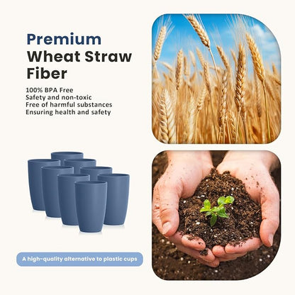 Homienly Wheat Straw Cups, 8 PCS Reusable Drinking Cups, 20 oz, Navy Blue, BPA Free, Dishwasher Safe, Microwave Safe, Premium, Durable, Unbreakable, Recyclable