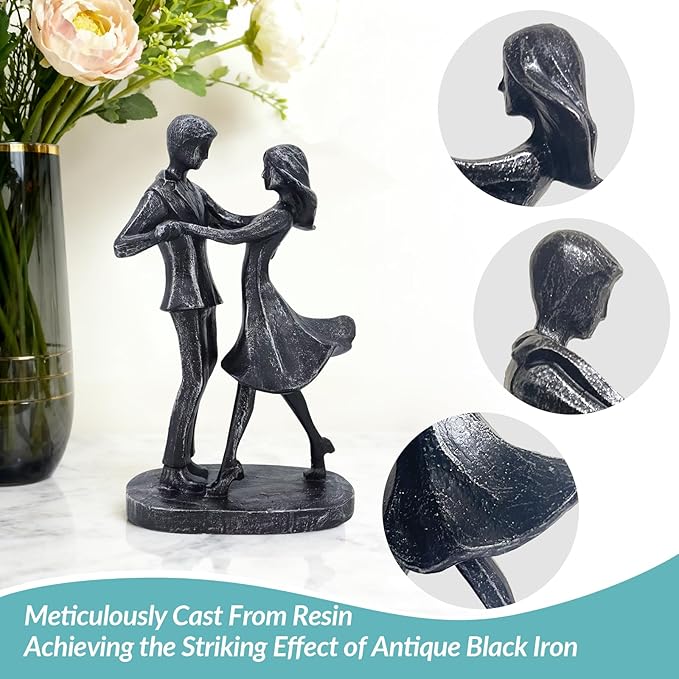 Wedding Anniversary Engagement Gifts for Couples, Room Decor Love Figurines, Black Resin Couple Dancing Sculpture, Aesthetic Statue Knick Knacks for Bedroom, Living Room, Desk, Coffee Table